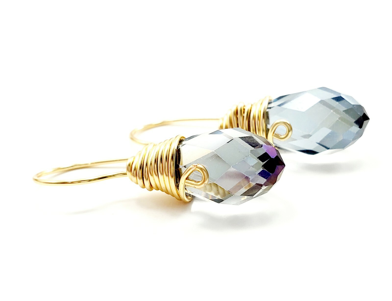 wedding bridal clear crystal Gold tone dangle teardrop earrings Fashion Jewelry