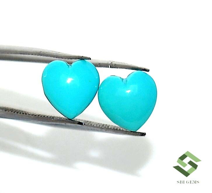 8×8 mm Natural Turquoise Heart Shape Cabochon Pair 3.26 CTS Certified Gemstones