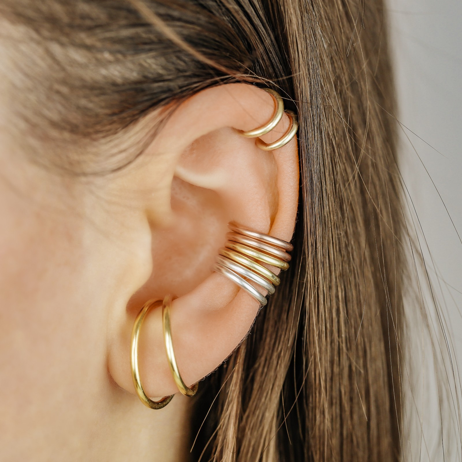 Black Fake Piercing Ear Cuff Thick Hoop Lobe Conch Helix Cartilage, Gift for Him