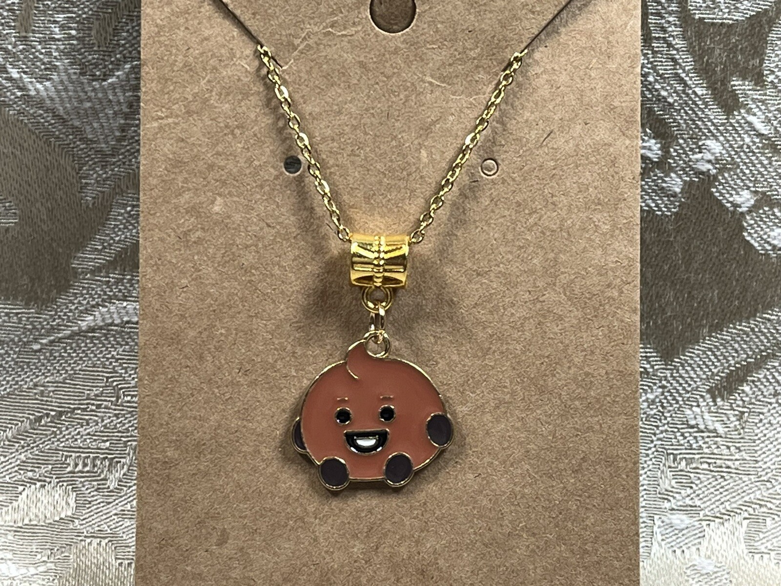 K POP Anime Cartoon Emojis Character Gold Pendant Necklace 18”
