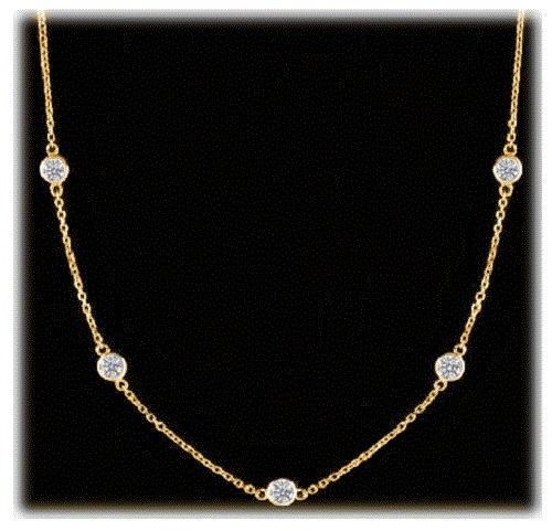 3.52 ct Round Diamond By The Yard 18k Yellow Gold Necklace 13 x 0.27 ct each F-G
