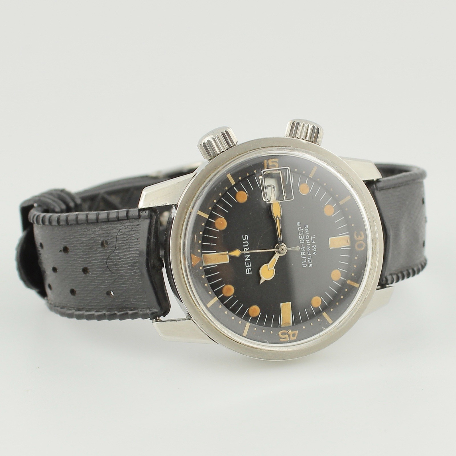 Benrus Ultra-Deep Super Compressor 6089 Vintage Diver Watch 36.5mm Black Dial