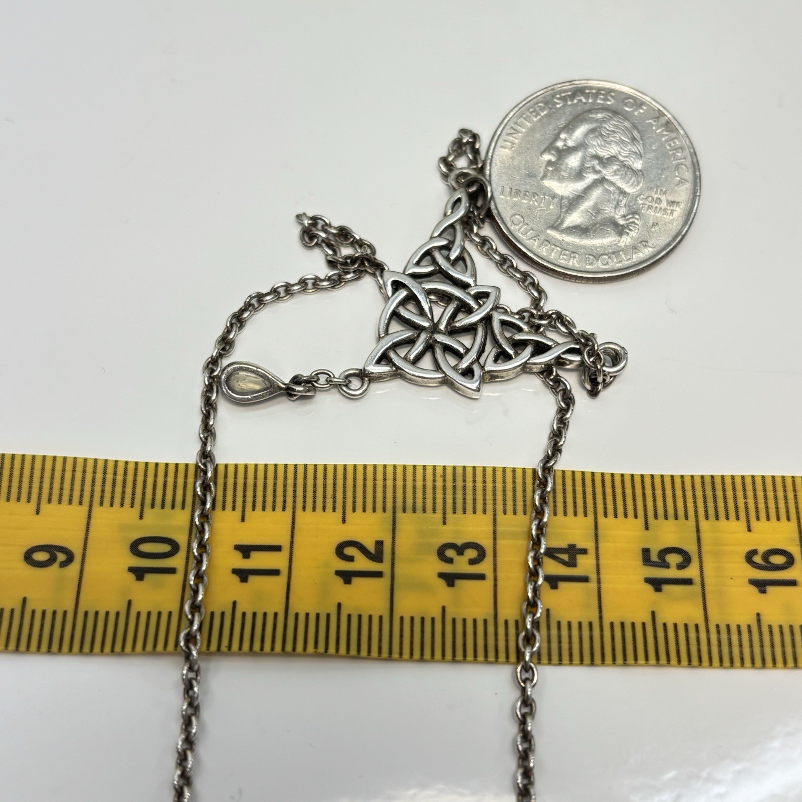 VTG Peter Stone Sterling Silver 925 Celtic Triquetra Moonstone Necklace 16″-18”L