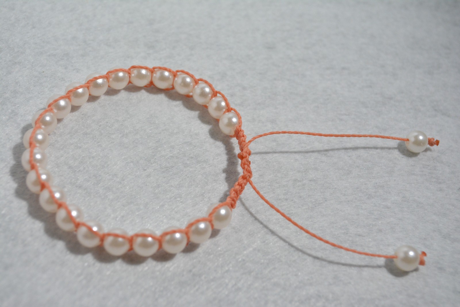 Handcraft Peach Beaded Macrame Bracelet and Adjustable Sliding Closure