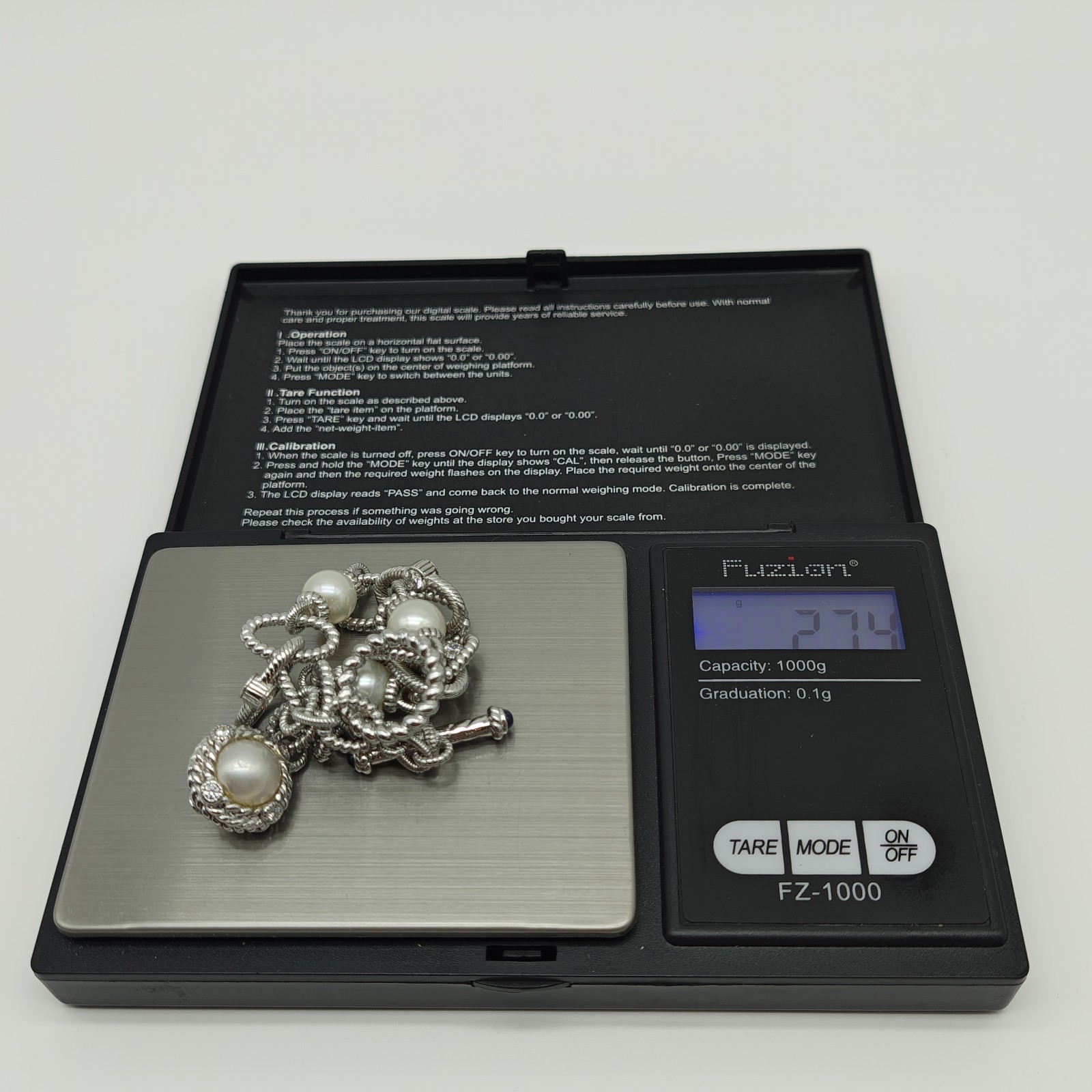 QVC Judith Ripka Sterling Silver 925 Pearl & CZ Station Bracelet 8.25″