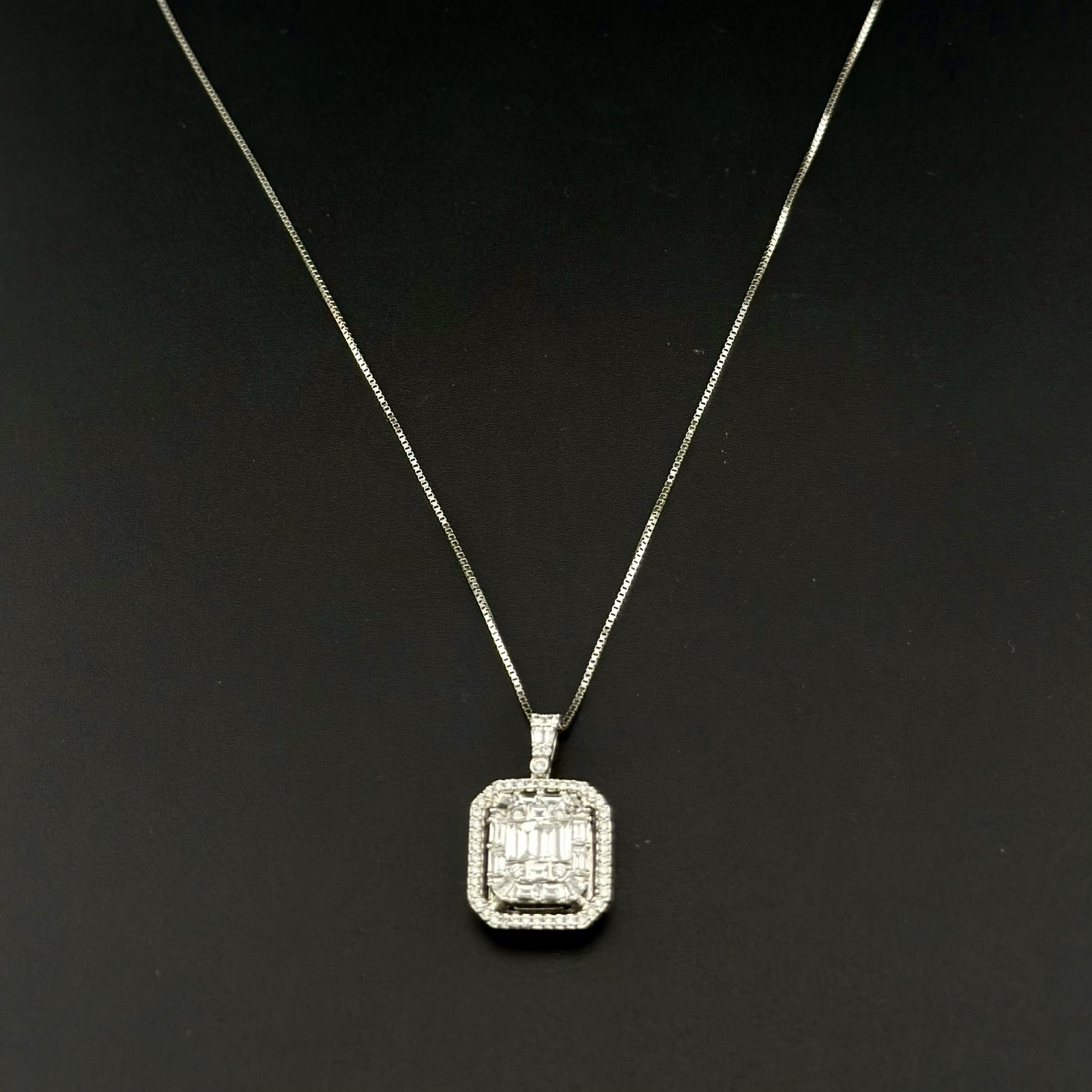 DIAMOND PENDANT 2 CTW VS2 G-H – 18K WHITE GOLD NECKLACE 16″ – 5.85 GRAMS