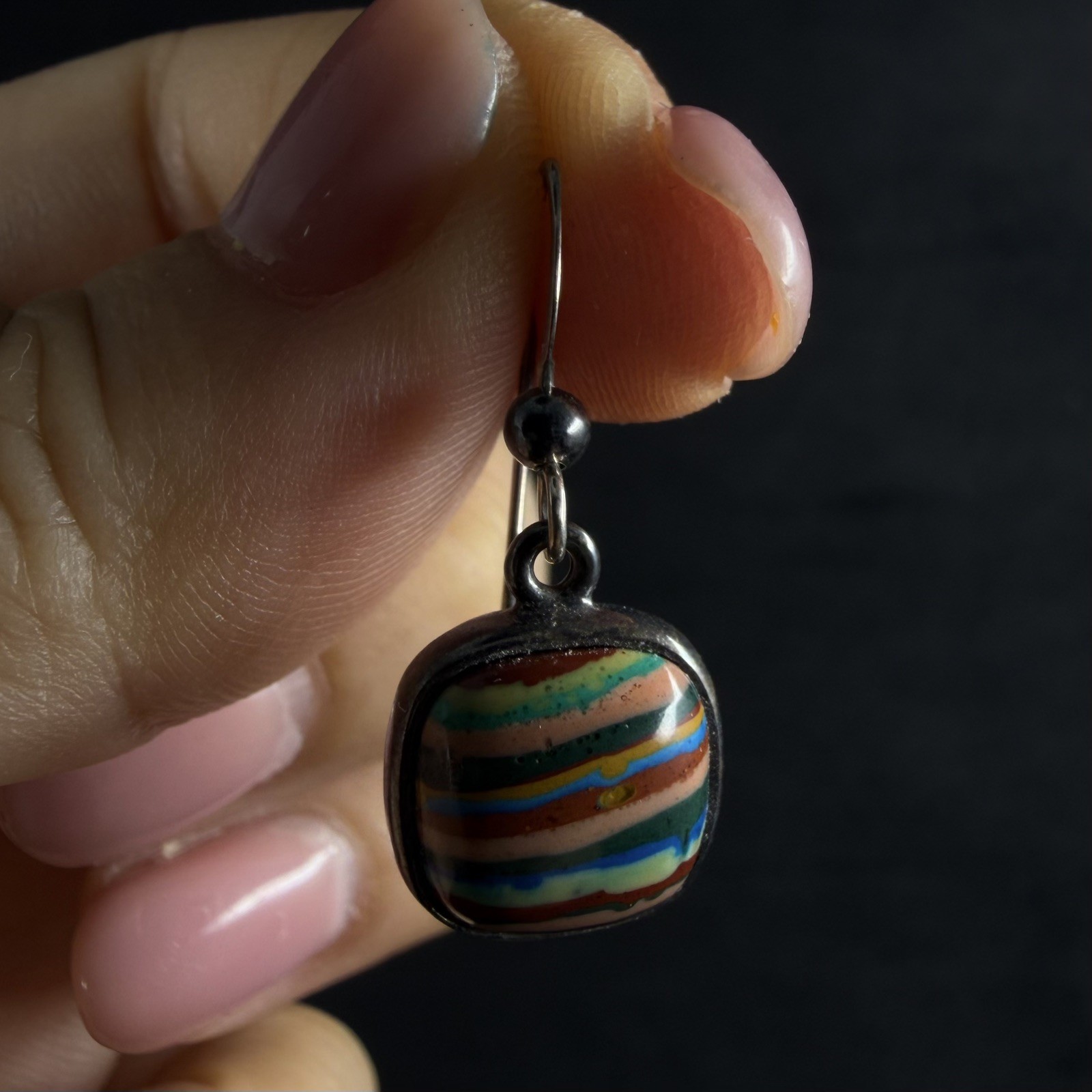Jay King DTR Rainbow Calsilica Drop Sterling Silver Pierced Hook Earrings