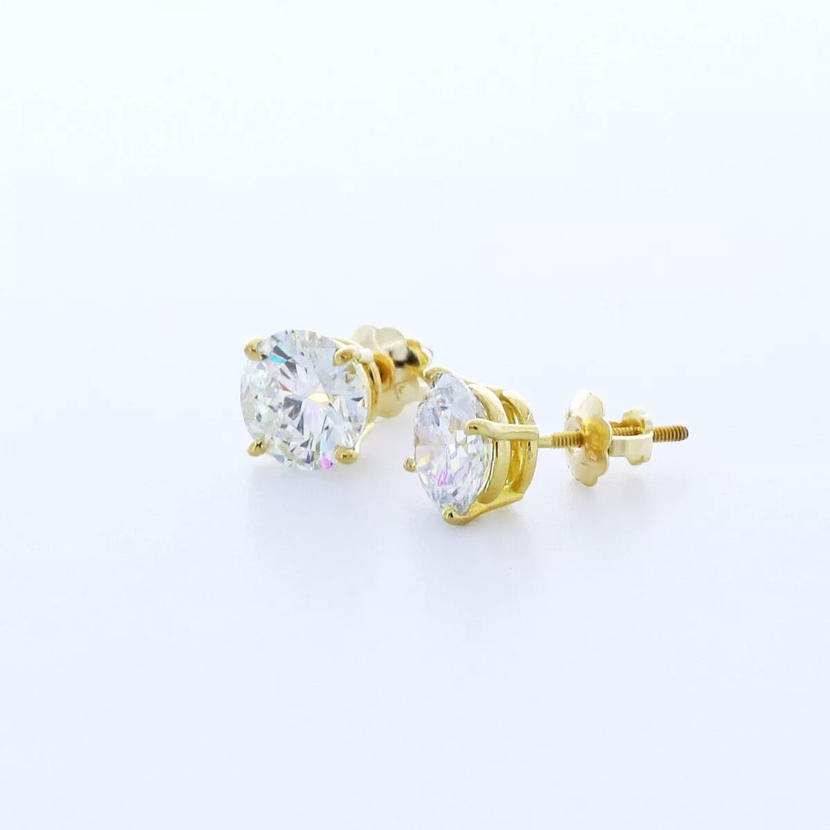 Stud Earrings Solid 14K White Gold Classic Round 2 Carat Natural Diamond F SI2