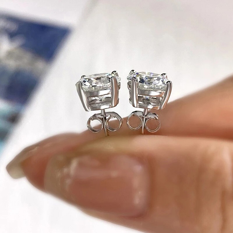 0.1-2ct Round Cut Real Moissanite Stud Earrings Gift S925 Silver Platinum Plated