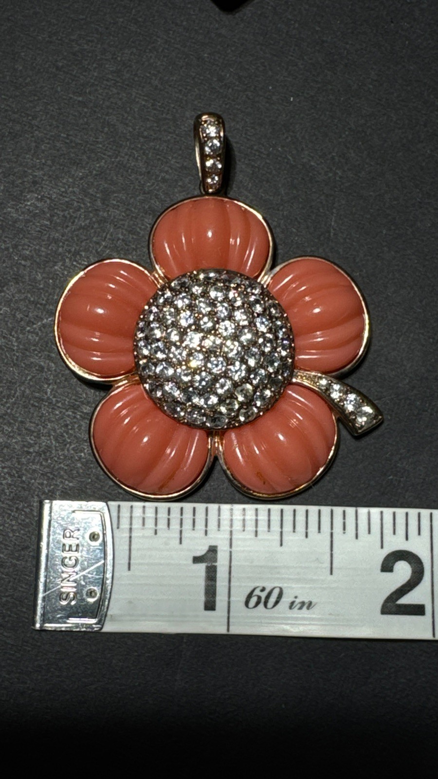 Vintage Ross Simons Sterling Silver Pink Resin Rhinestone 925 Flower Pendant