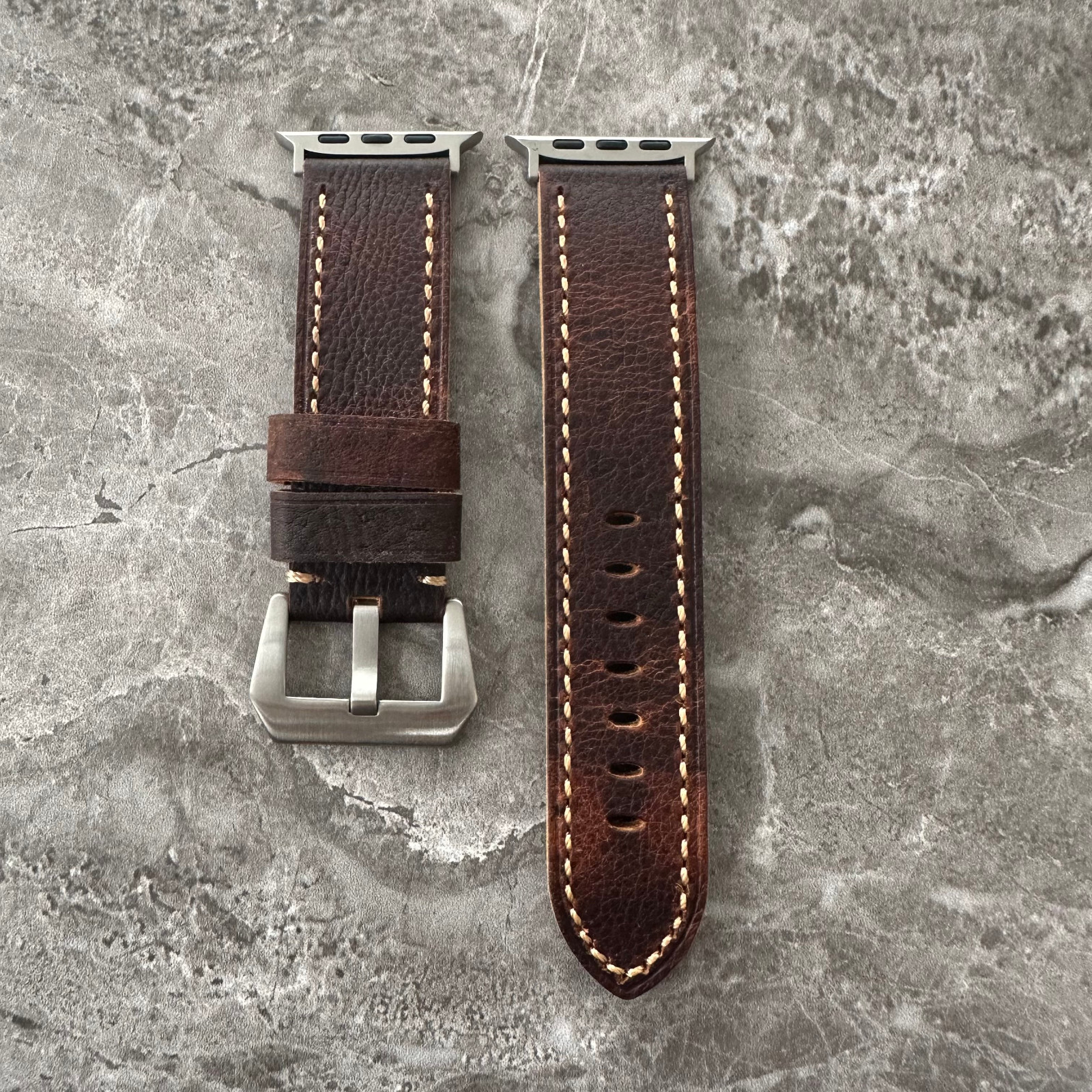 Thick Brown Lychee Leather Watch Strap Band For NEW Apple Watch Ultra 1 2 49mm