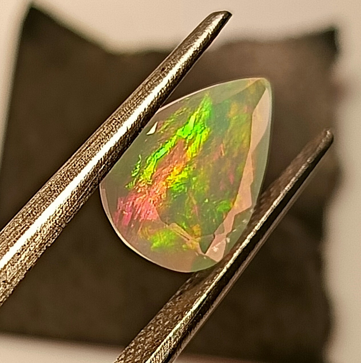 1.55 Carat Natural Ethiopian Fire Opal Play Of Color Faceted Pear Shape Gemstone
