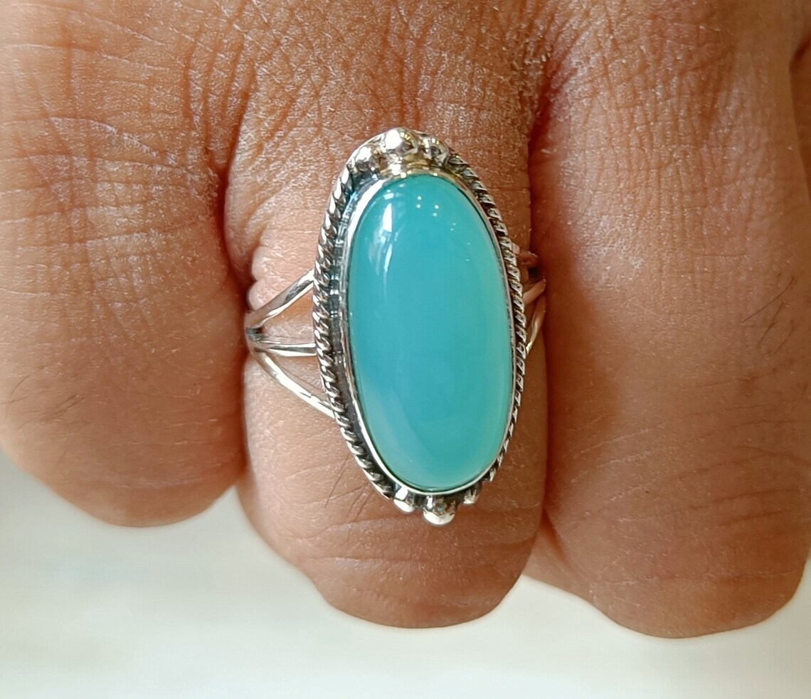 Lovely Blue Chalcedony Gemstone 925 Sterling Silver Handmade Ring All Size AC-40