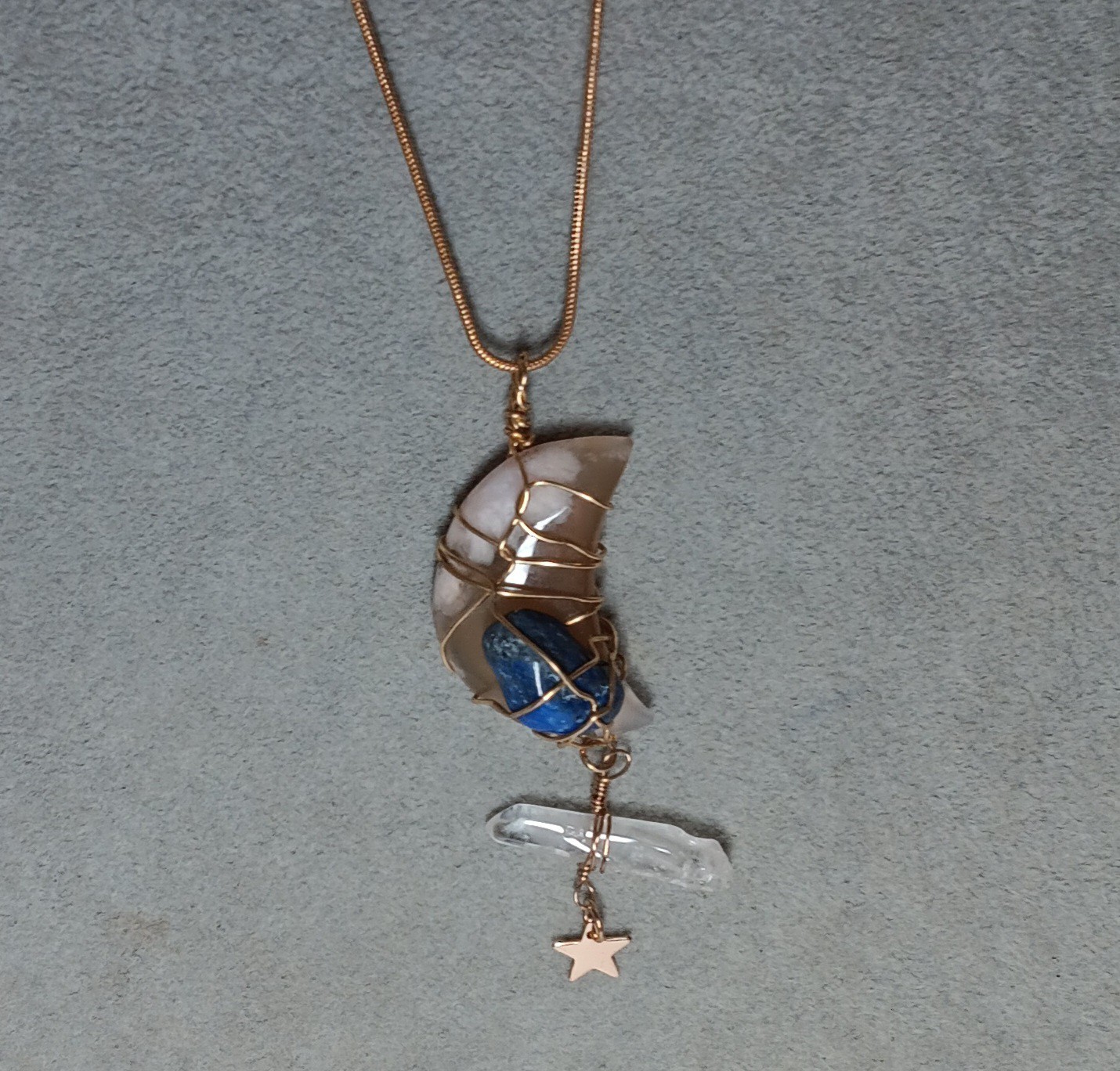 Wire Wrapped Jewelry Moon Pendant Star Necklace Agate Quartz Crystal Lapis Stone