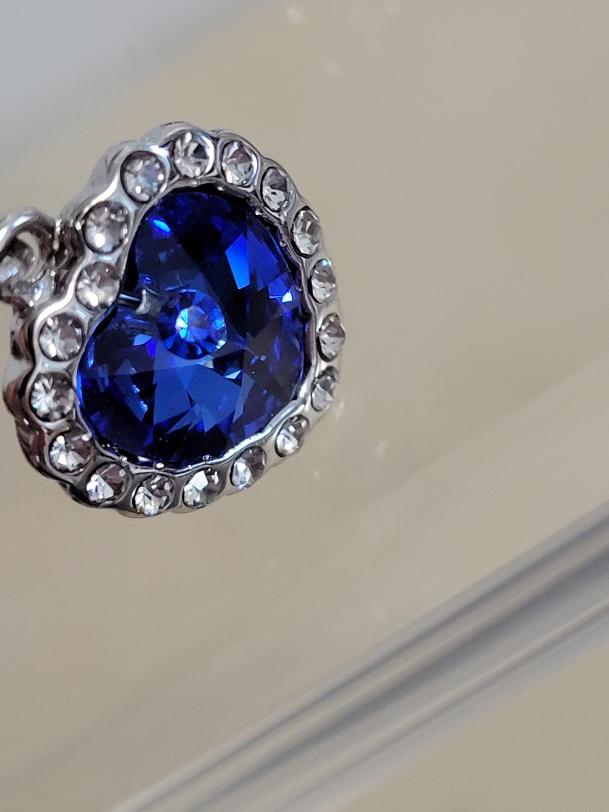 Qianse Blue rhinestone crystal Earrings Heart Blue Clear Silver-tone +box Unused