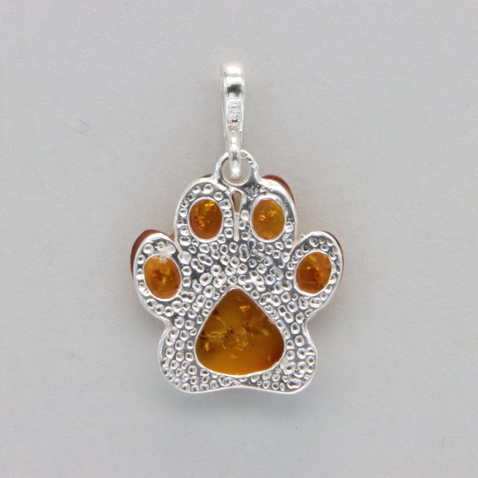 Cognac / Brown BALTIC AMBER Paw Pendant – 925 STERLING SILVER – Poland #4206e
