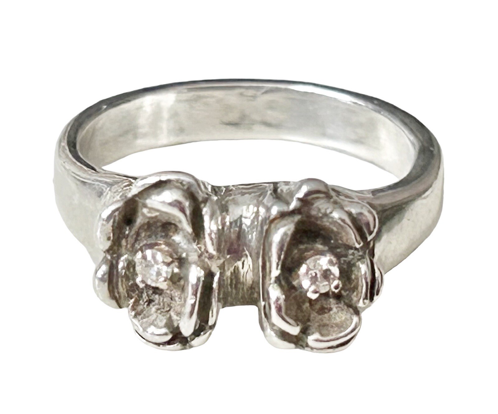 Sterling Brutalist Freeform Mod Flower Diamond Ring Sz 6.25 Scandinavian Style