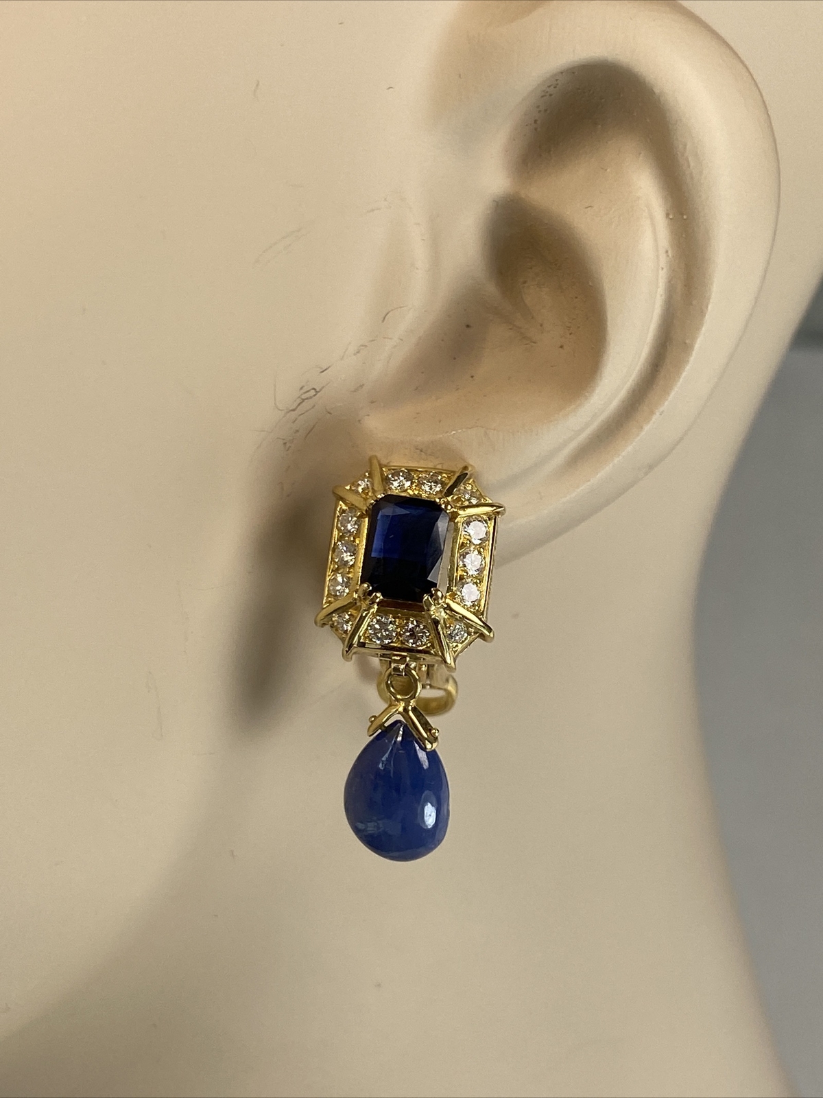 Vintage Diamond Sapphire Earrings Estate Fine Jewelry Pre-Owned