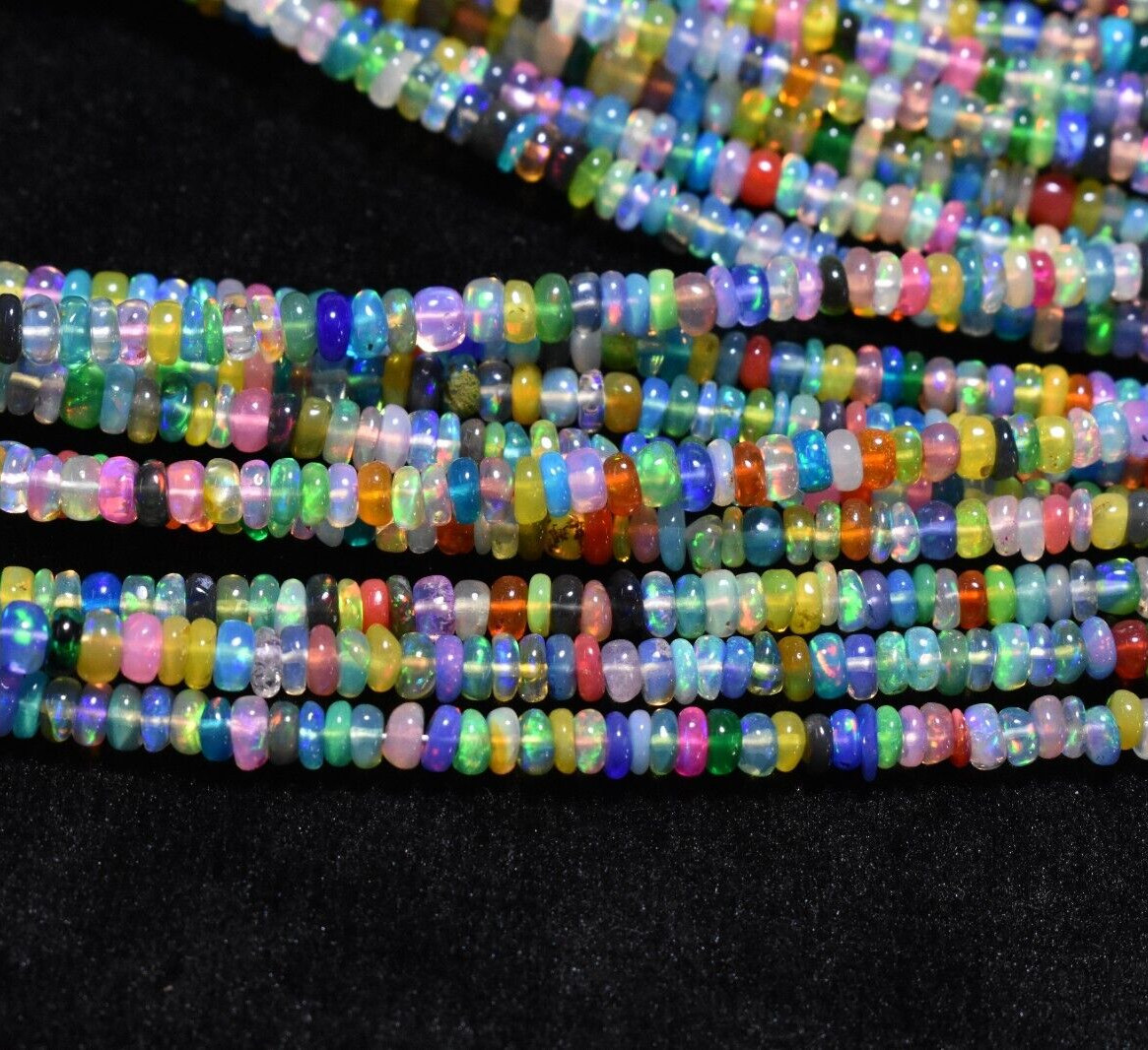 AAA++ Disco Ethiopian Opal Smooth Rondelle Gemstone Beads 16″ Strand 2.5-4.5mm