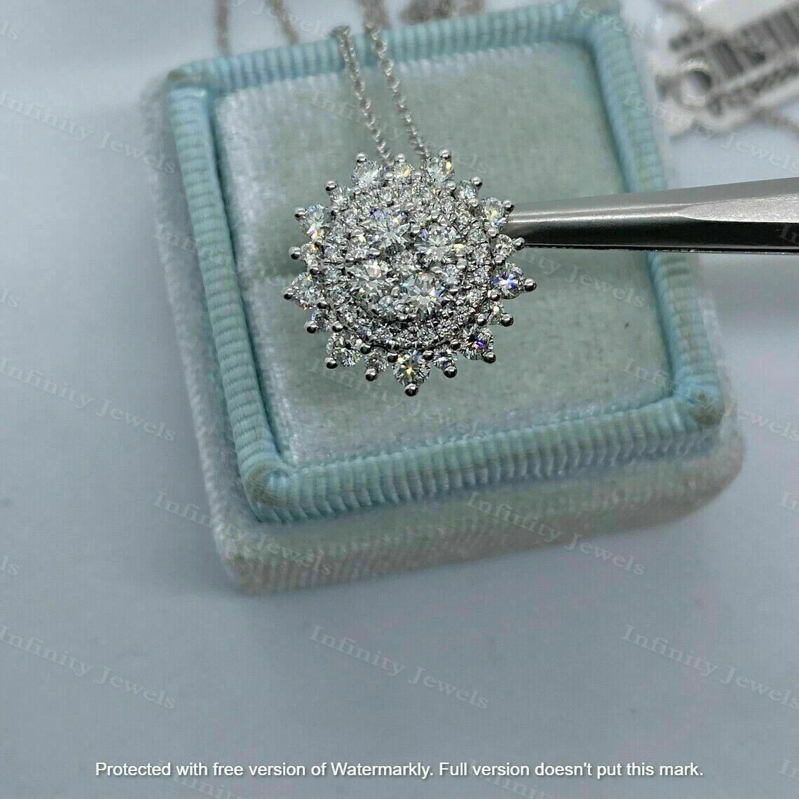 2Ct Round Cut VVS1 Diamond Sunflower Pendant 18″ Free Chain 14K White Gold Over