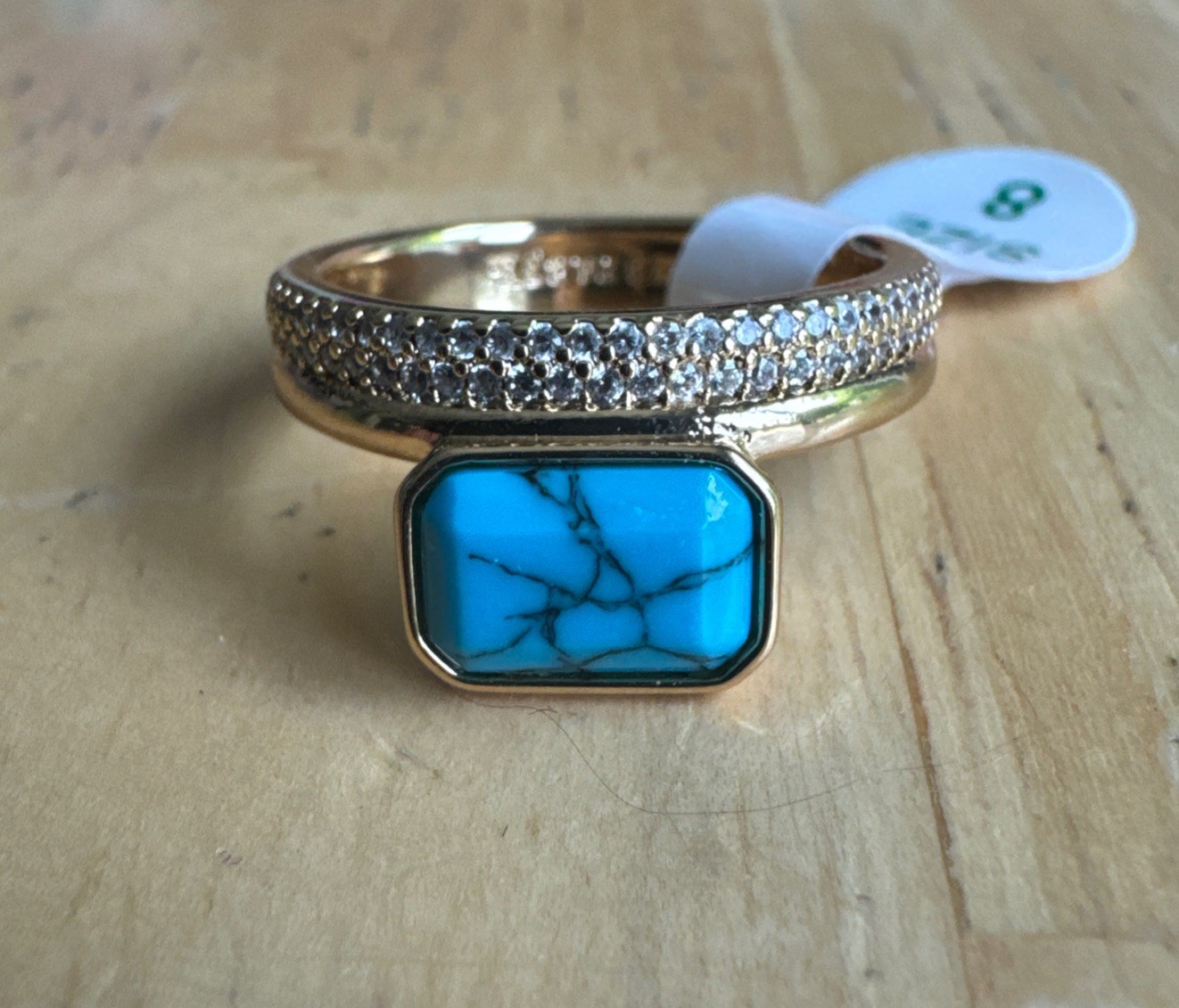 Bomb Party Turquoise ring, Size 8, Gold Plated
