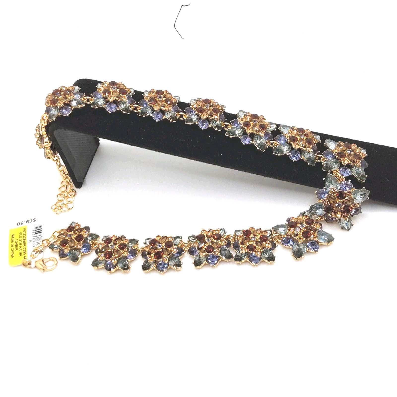 Charter Club Beautiful Gold Tone Multicolor Floral Link Crystal Necklace