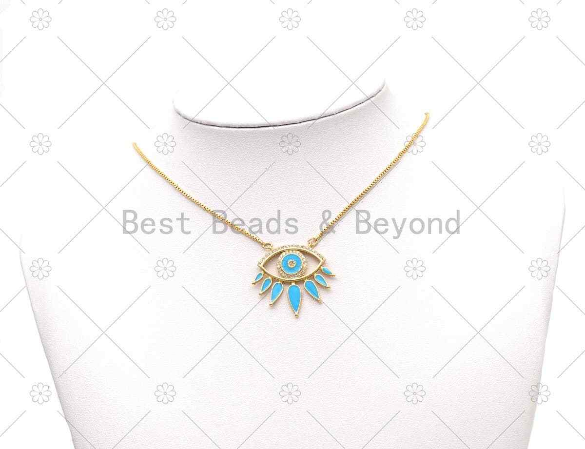 CZ Micro Pave Colorful Enamel Evil Eye Shape Pendant,18K Gold Filled Evil Eye