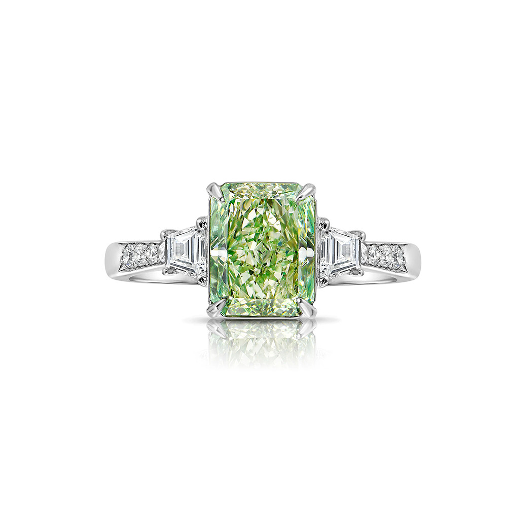 950 Platinum Ring IGI Fancy Intense Green Radiant 1.55 Carat Lab Grown Diamond