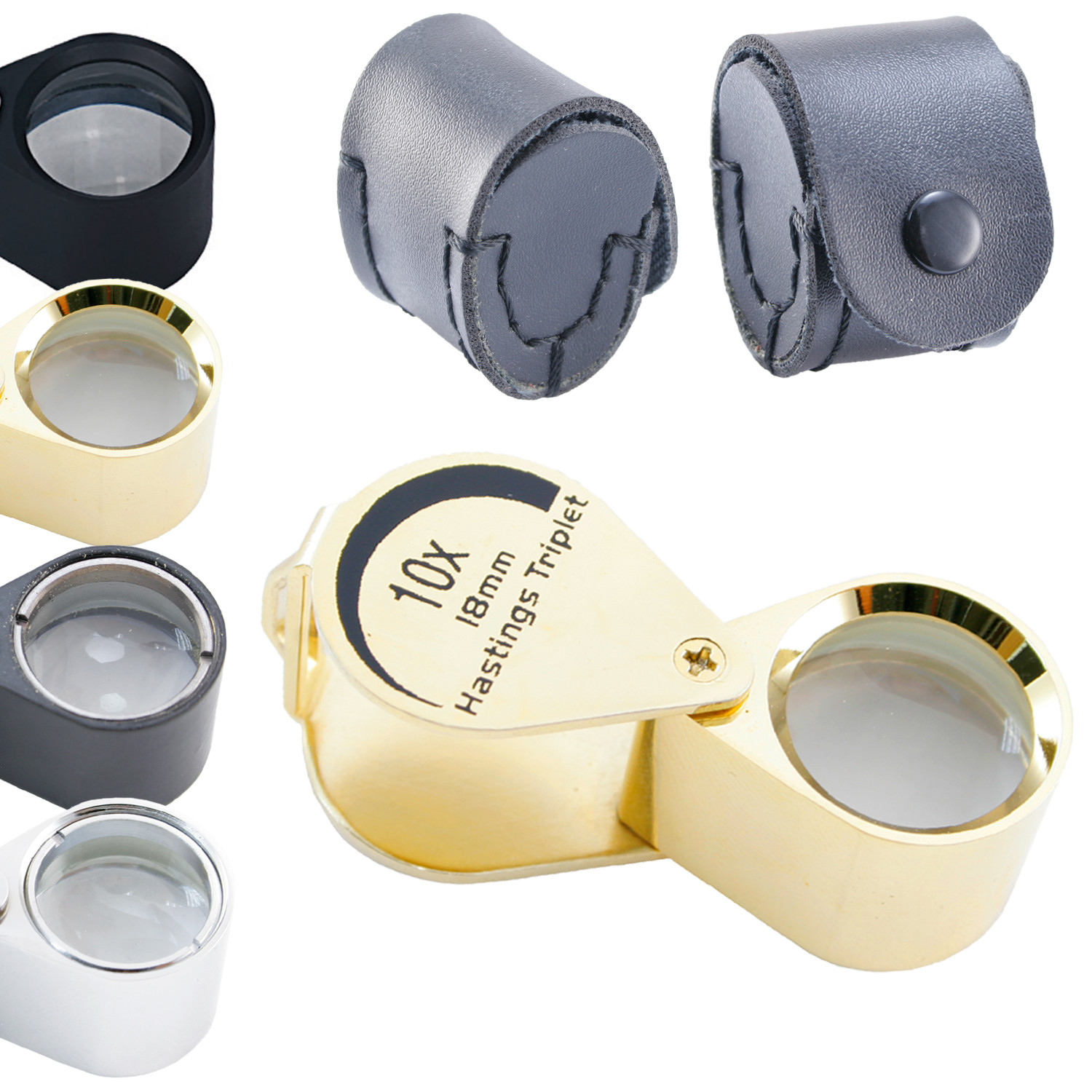 18MM 10x Diamond Triplet Loupes, Various Colors (Comes with Leather Case)