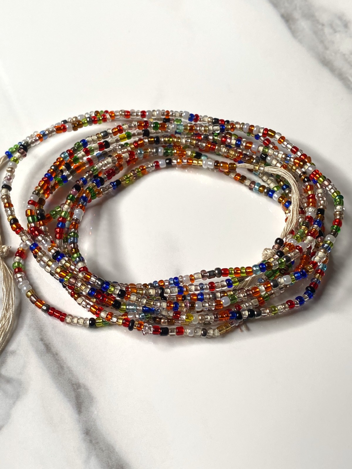 Green,Blue,White,and Mixed Beads (Sunny Days) 60-inch Tie-on Cotton Waist Beads