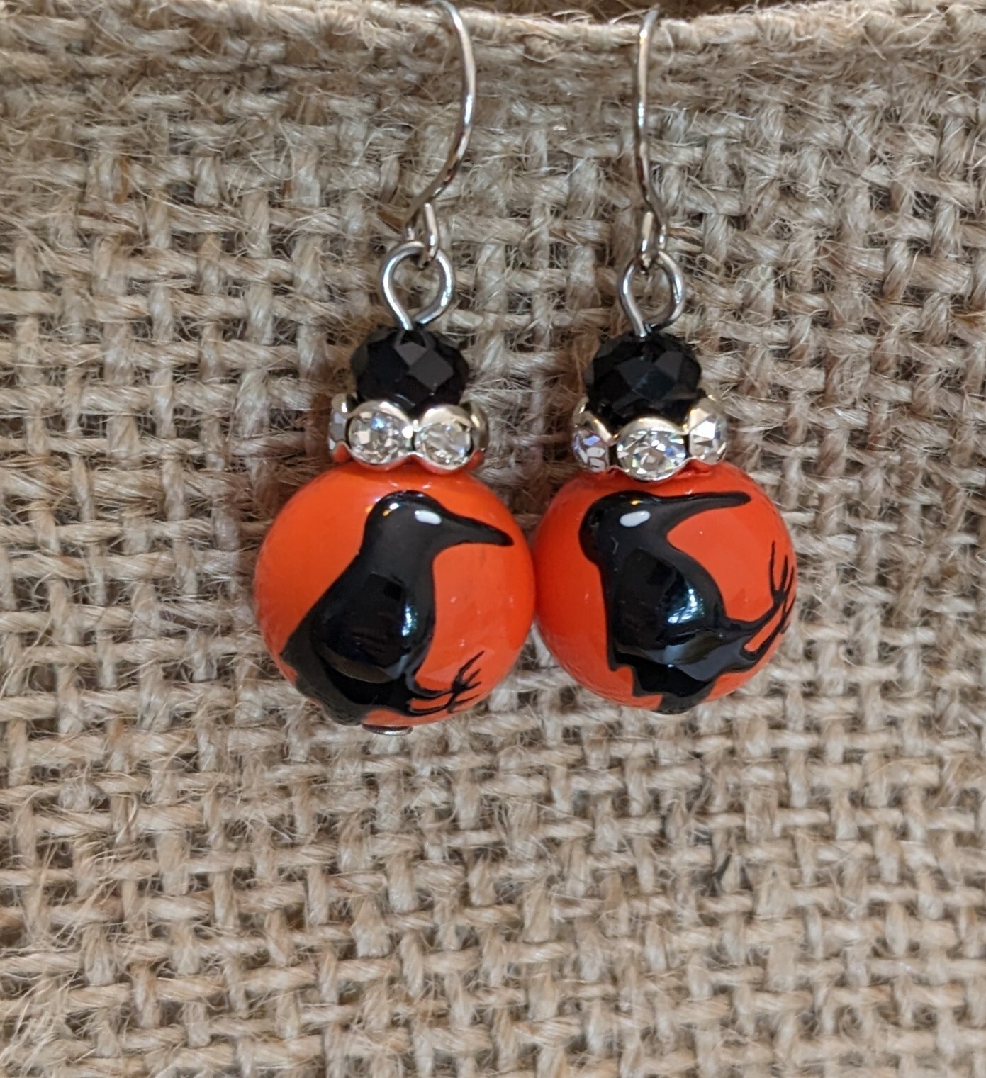 Halloween Bracelet Black Bird Raven Crow Beaded Stretch Bracelet Earrings