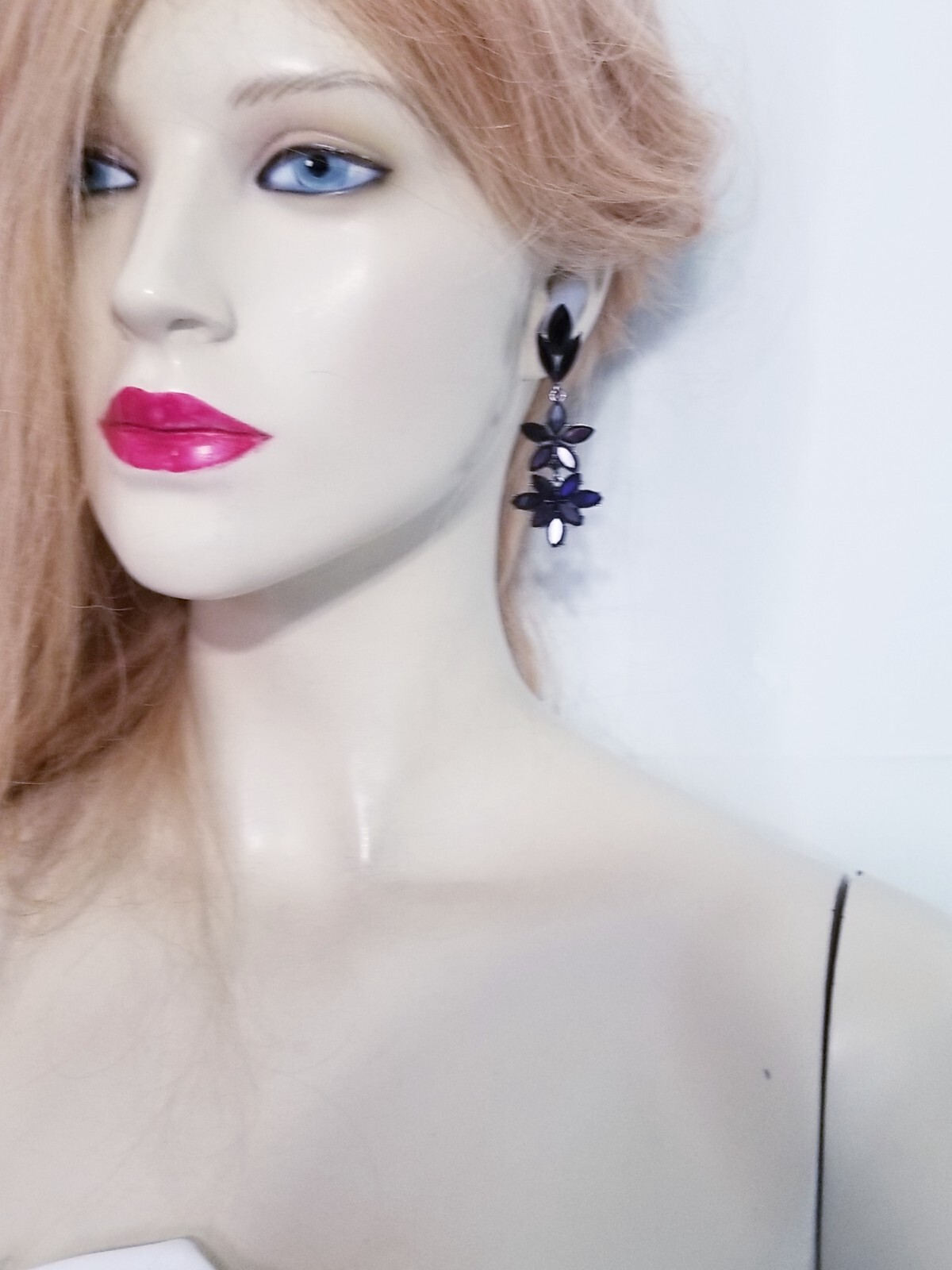 Bridesmaid Drop Dangle Chandelier Earrings 2.8 in Black Rhinestone Pageant Prom