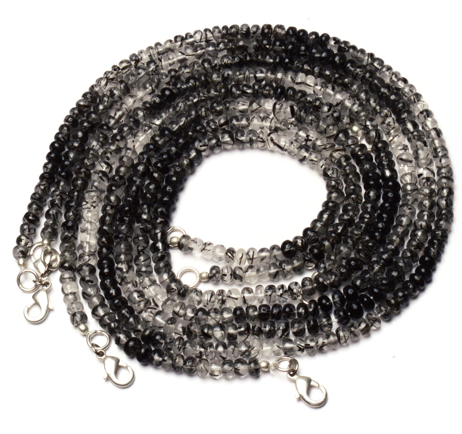 Natural Black Rutile Quartz Gem Smooth 5MM Approx. Rondelle Beads Necklace 17″