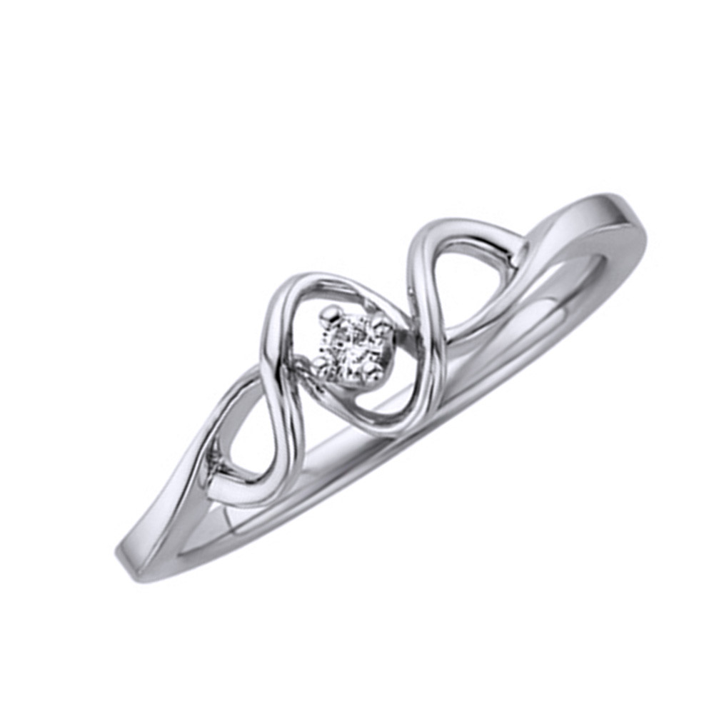 0.06 Ct Natural Diamond Promise Ring in 14K White Gold Plated Sterling Silver