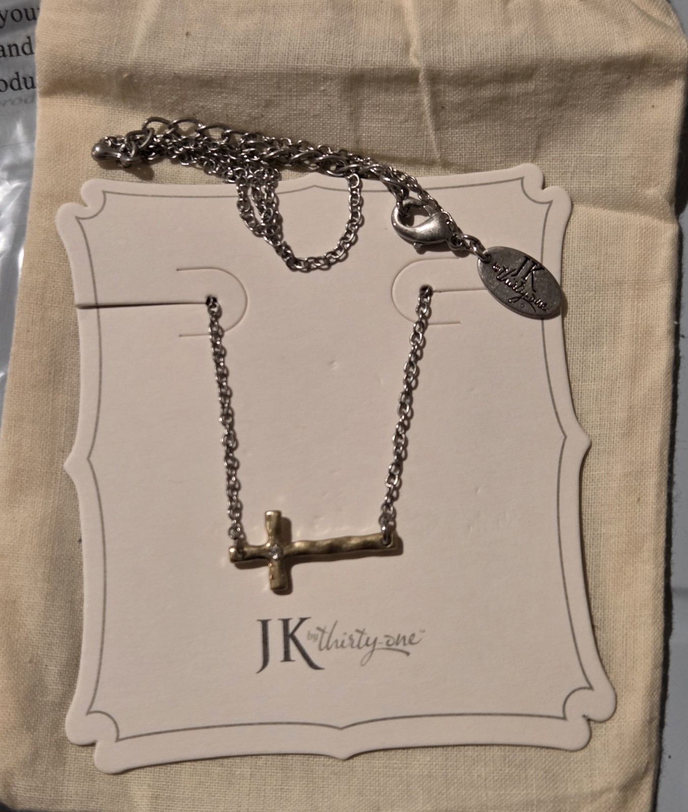 Thirty-One Whisper Cross Necklace Two Tone 18″ W/2″ Extender Retired New
