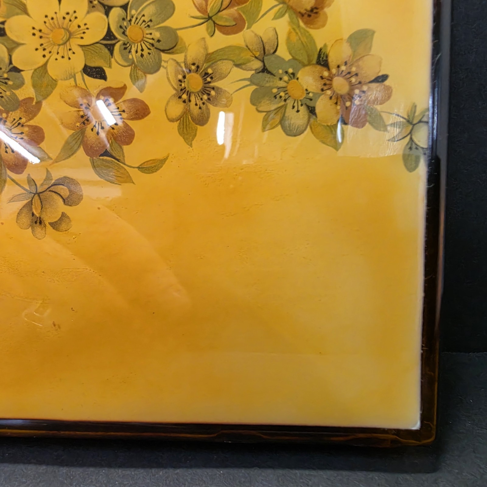 Vintage 1970s Mustard Yellow Floral Lucite Acrylic Jewelry Box Valet Tray…