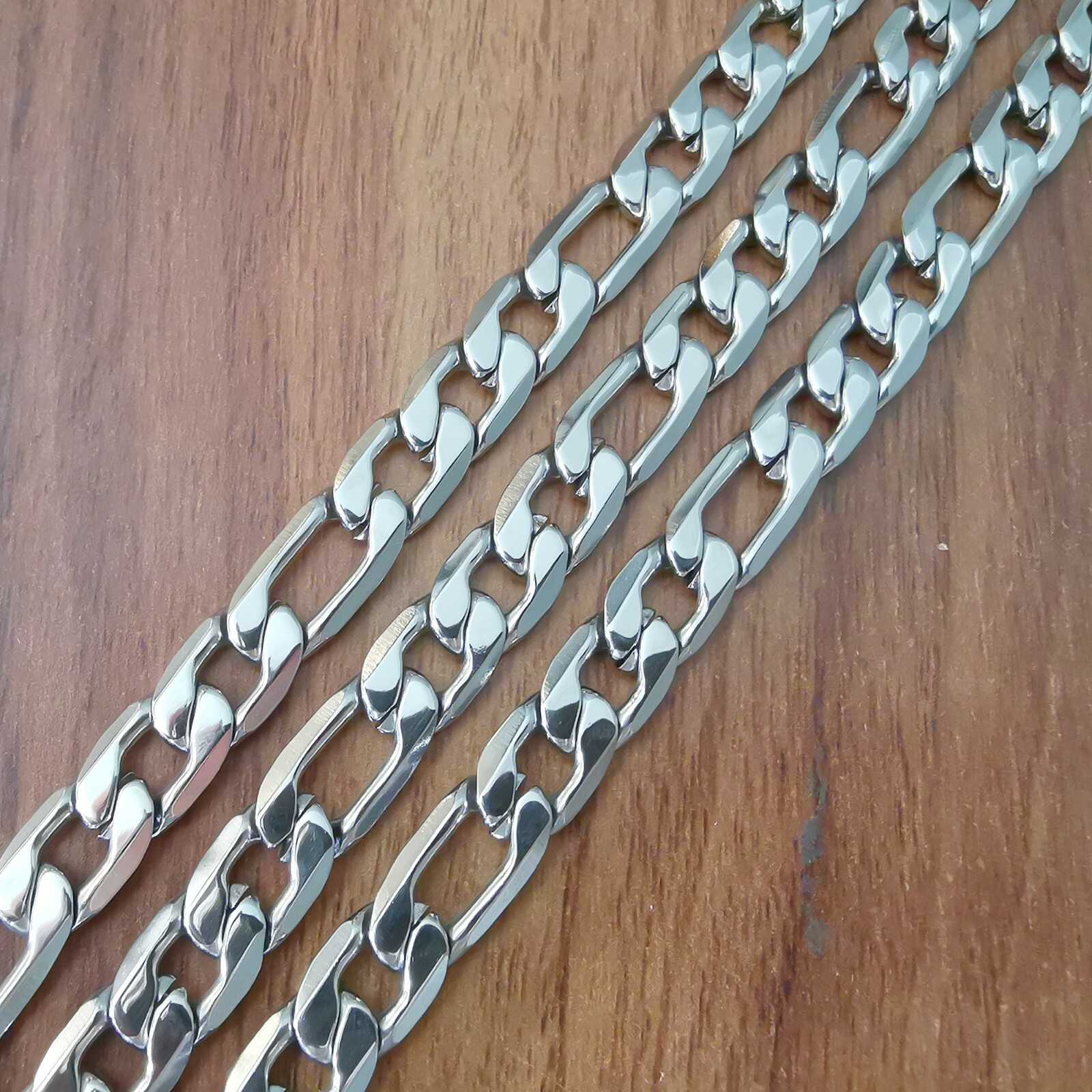 Polishing 9mm S.steel Figaro curb CHAIN Link Men’s Bracelet Necklace 7in–40in