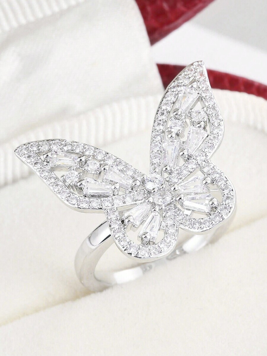 4ct Baguette Cut Simulated Diamond Butterfly Cocktail Ring 14K White Gold Plated