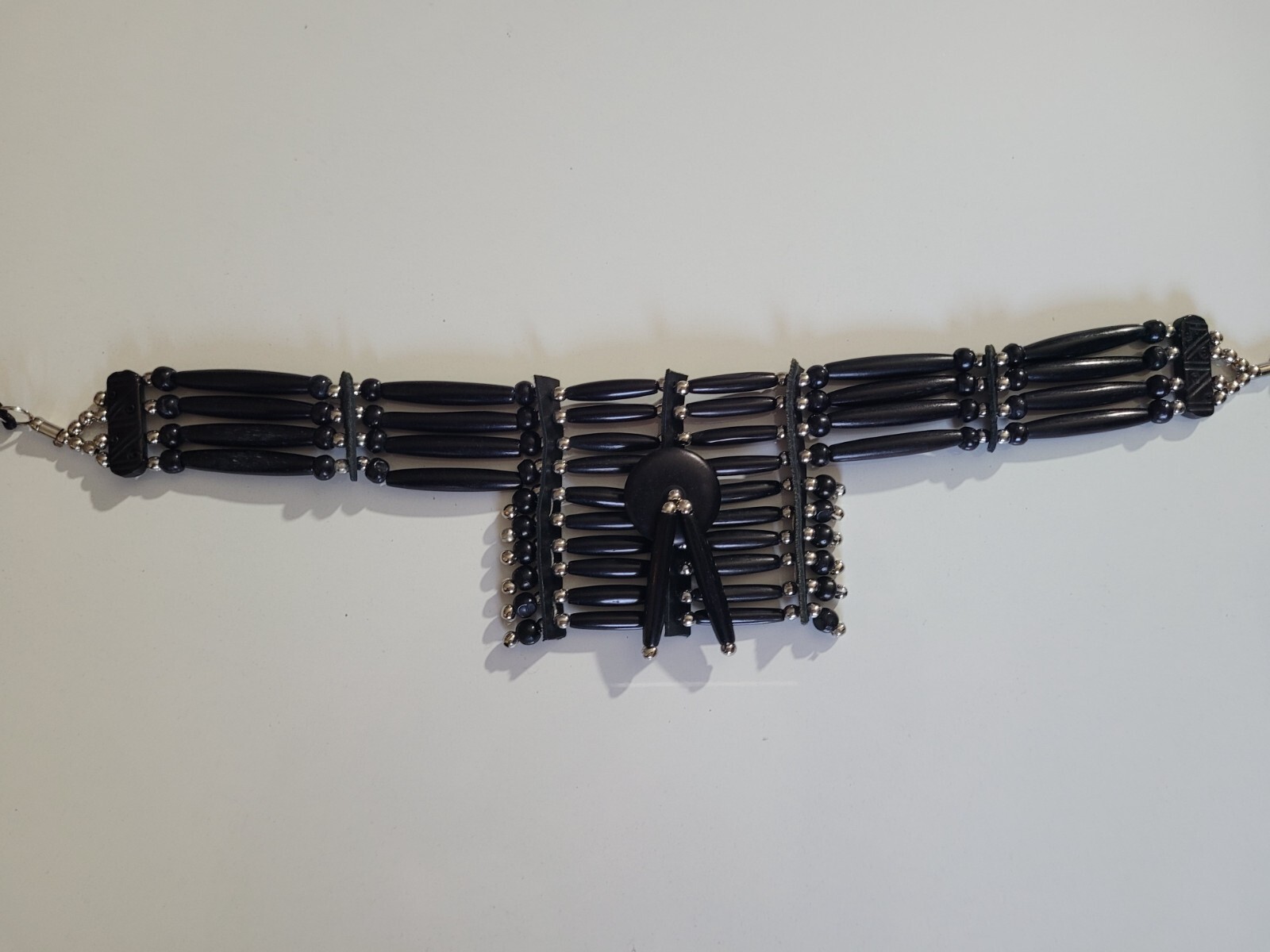 Black Native Indian Silver Beads Buffalo Bone 10Line Chest Plate Necklace Choker