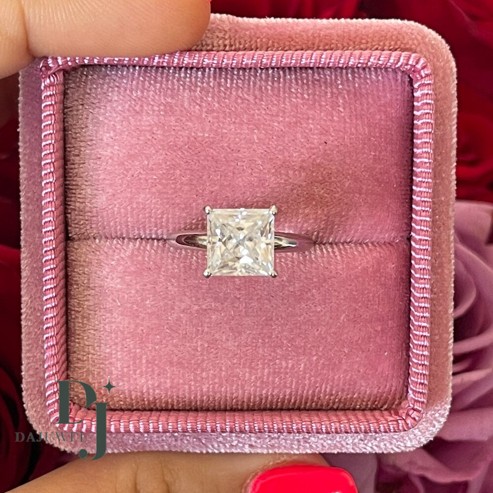 Moissanite Solitaire Engagement Ring Solid 14K White Gold 2 CT Princess Cut VVS1