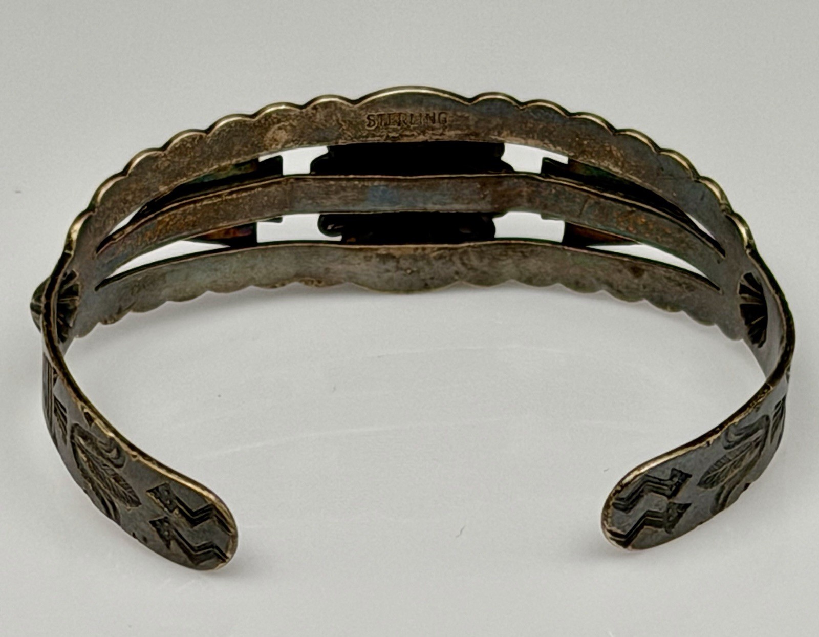 Vintage Fred Harvey Style Cuff Bracelet Sterling Silver Navajo