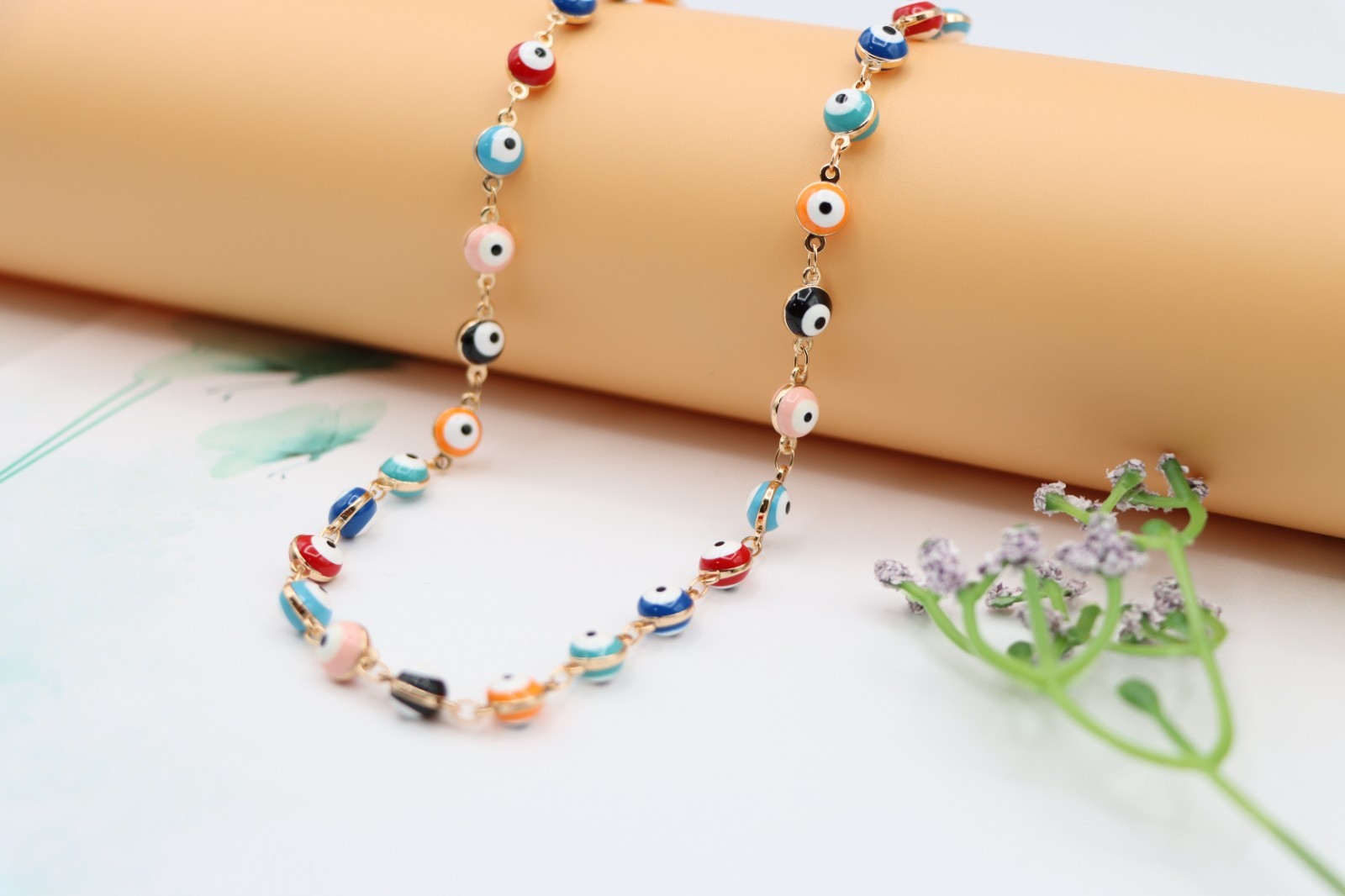 Rose Gold Necklace Design, XPNL0125 Colorful Evil Eye