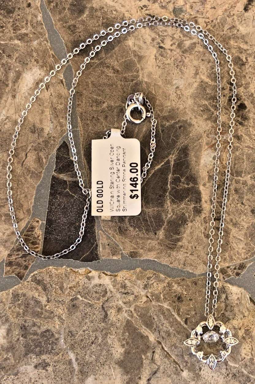 Gabriel & Co * Sterling Silver * Open Square w/Dancing Center CZ Stone Necklace
