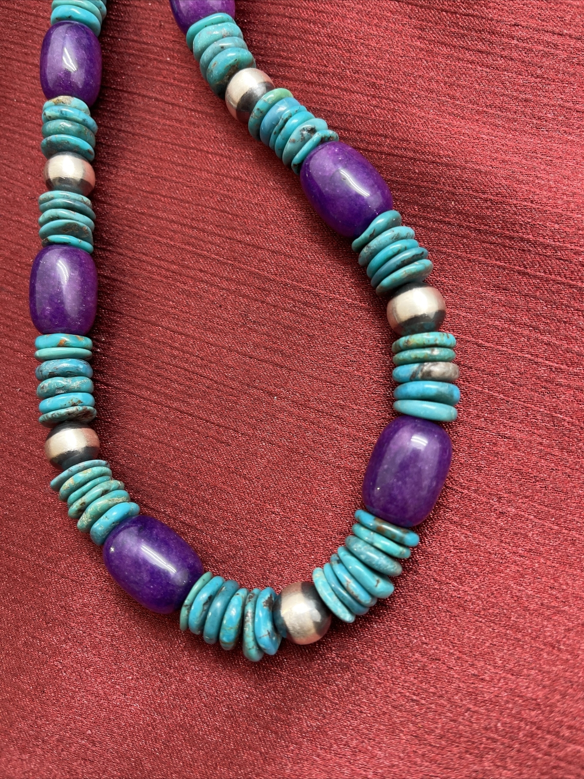 without tags Sterling silver Turquoise sugilite Necklace 19 Inch G2U