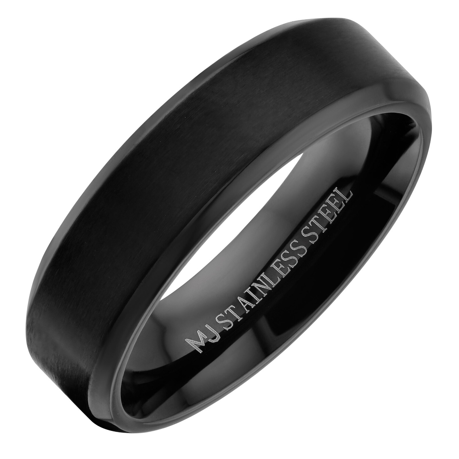 Black Plated Stainless Steel Brushed Beveled Edge or Center Groove 6 or 8mm Ring