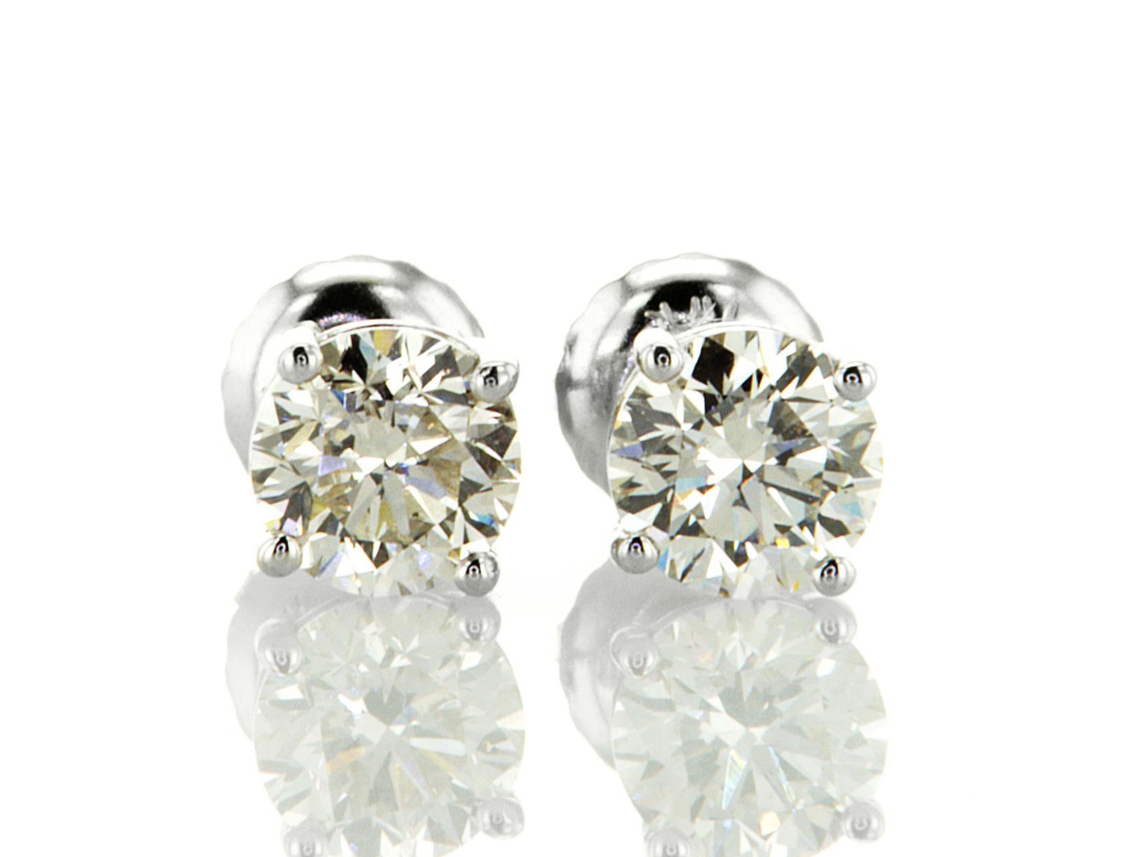 Round Shape Diamond Stud Earrings Real 1.17 Carat H/I VS2/SI1 14K White Gold