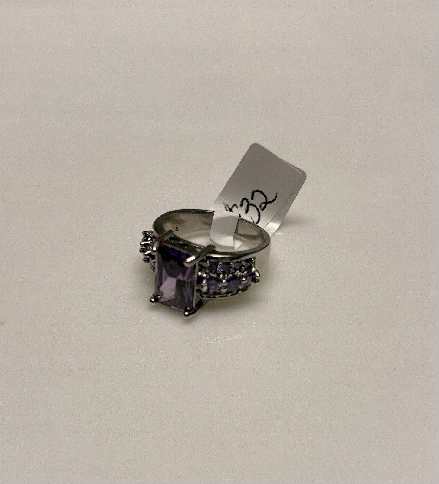 Purple Faux Amethyst Emerald Cut Cocktail Ring Silver Tone Ring. Size 8.5. NWT