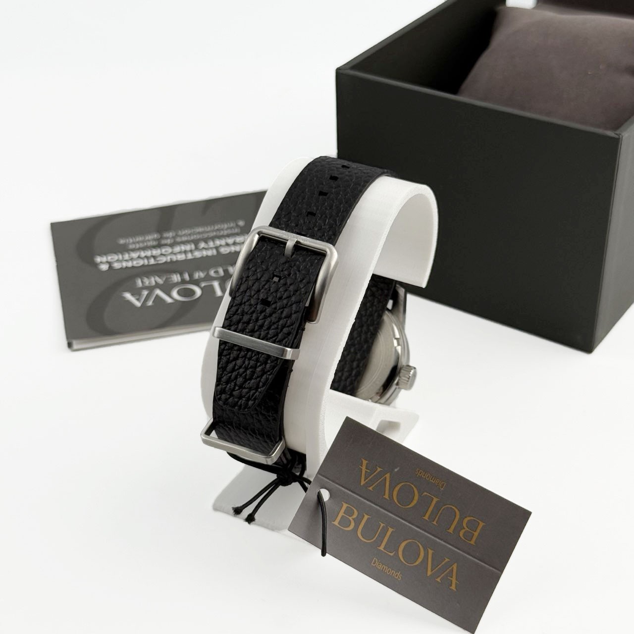 Bulova Hack 96A246 Men’s Watch Ivory Dial Automatic Black Leather Strap 38 mm