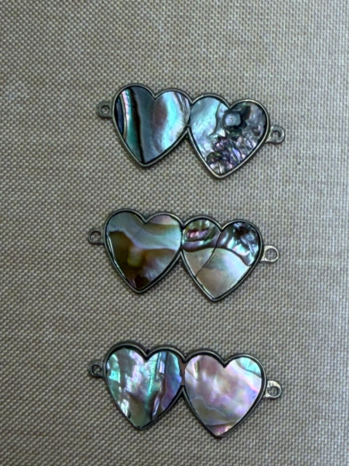 Vintage Abalone Shell Double Heart Connectors Lot of 24 Silver Tone Jewelry Find