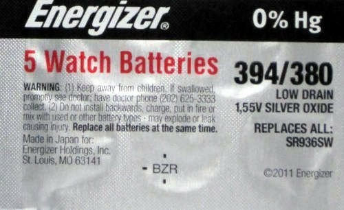 5 Pk Energizer 394/380 SR936SW Watch Battery Made in japan